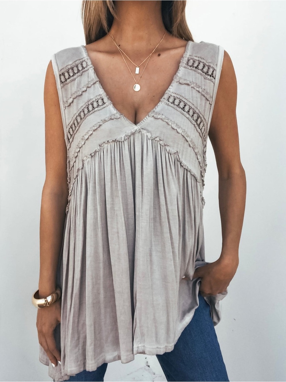 POL V-Neck Flowy Babydoll Tunic